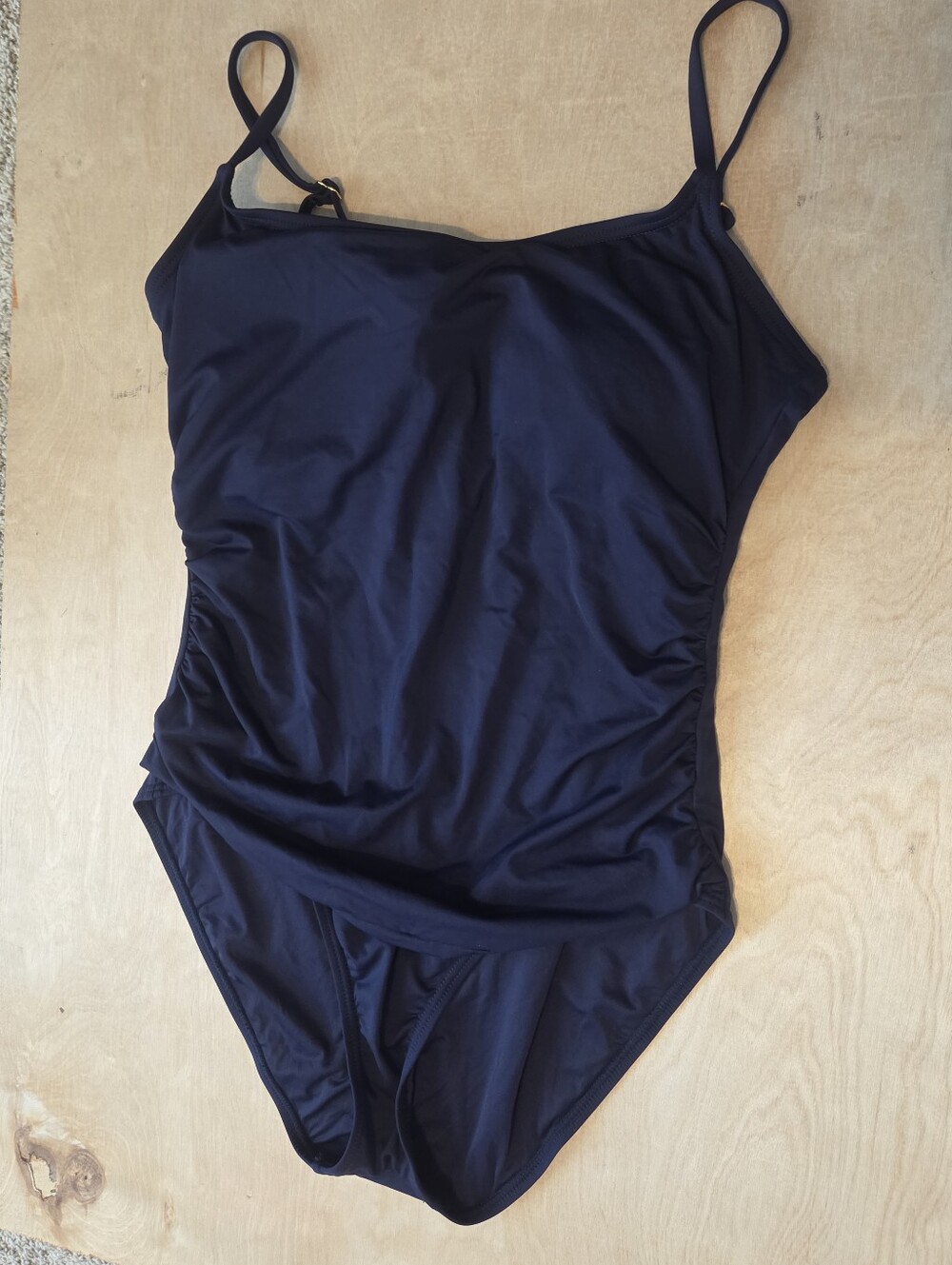 Anne Cole Ladies Adjustable Strap Square Neck One Piece Swimsuit - Navy Blue